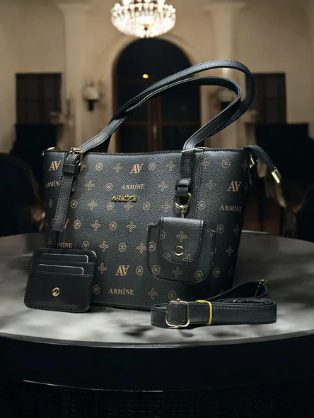 Armine Kartlık ve Bileklik Hediyeli El Ve Kol Çantası Suni Deri Bayan Omuz Çantası VS.BLKT.0059 - Resim 3