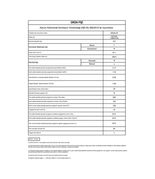 Arçelik 900 KMX 9 KG A++ Isı Pompalı Kurutma Makinesi - 7