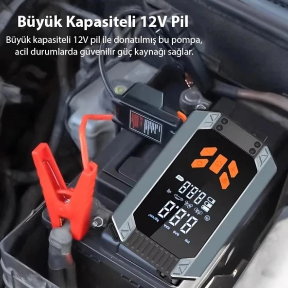 Coofbe Akım Korumalı 2in1 150W 150PSI Araç Lastik Şişirme Pompası Ve Araç Akü Takviye Cihazı Starter - 4