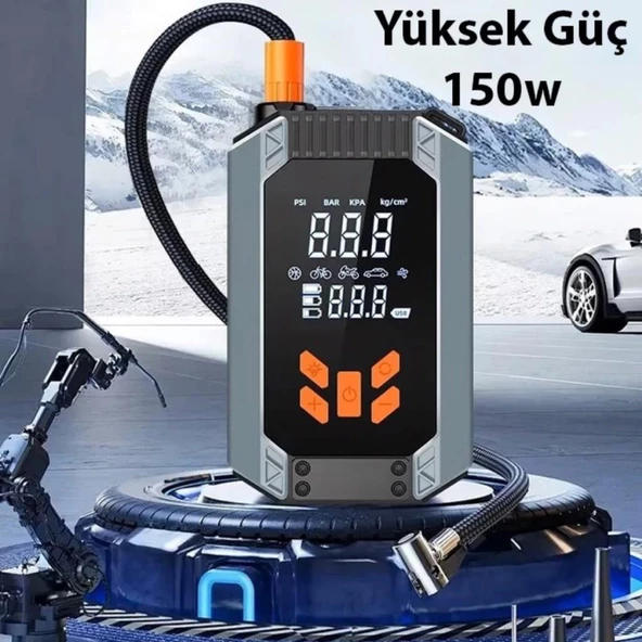 Coofbe Akım Korumalı 2in1 150W 150PSI Araç Lastik Şişirme Pompası Ve Araç Akü Takviye Cihazı Starter - 5