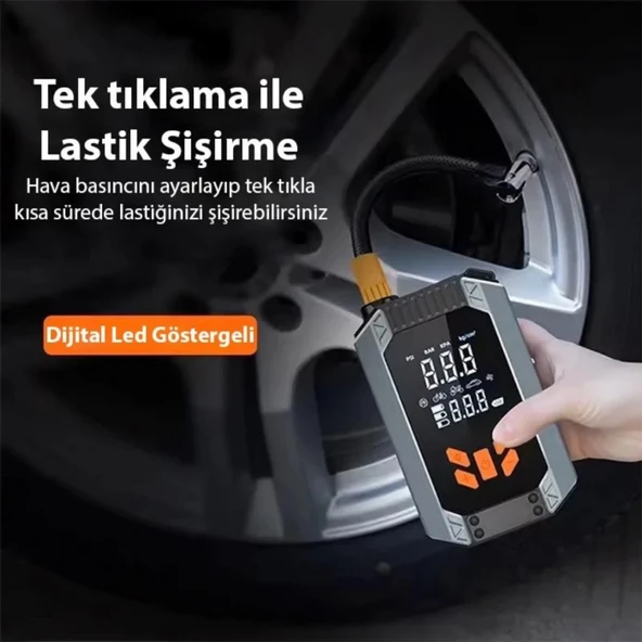 Coofbe Akım Korumalı 2in1 150W 150PSI Araç Lastik Şişirme Pompası Ve Araç Akü Takviye Cihazı Starter - 3