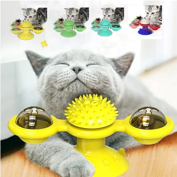 TİNEKE  Kedi Fırıldak Oyuncak Eğlenceli Masaj Dönebilen Kedi Oyuncak Vantuzlu Catnipli  Ve Led Işıklı