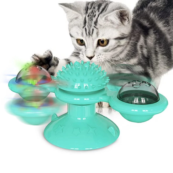 TİNEKE  Kedi Fırıldak Oyuncak Eğlenceli Masaj Dönebilen Kedi Oyuncak Vantuzlu Catnipli  Ve Led Işıklı - 2