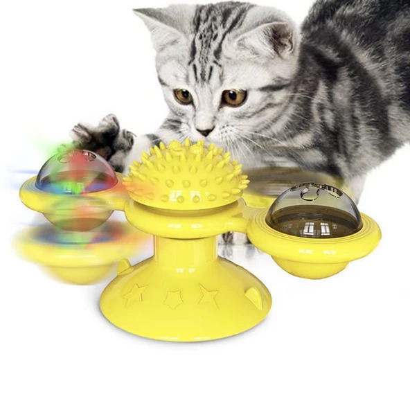 TİNEKE  Kedi Fırıldak Oyuncak Eğlenceli Masaj Dönebilen Kedi Oyuncak Vantuzlu Catnipli  Ve Led Işıklı - 3