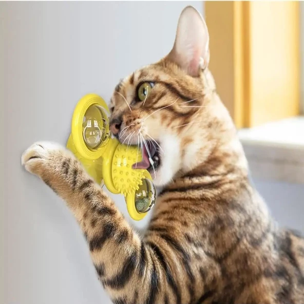 TİNEKE  Kedi Fırıldak Oyuncak Eğlenceli Masaj Dönebilen Kedi Oyuncak Vantuzlu Catnipli  Ve Led Işıklı - 4