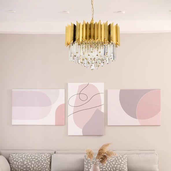 AVONNI AV-1706-S55 Sarı Kaplama Modern Avize, E27, Metal, Cam, Kristal, 55cm - 2