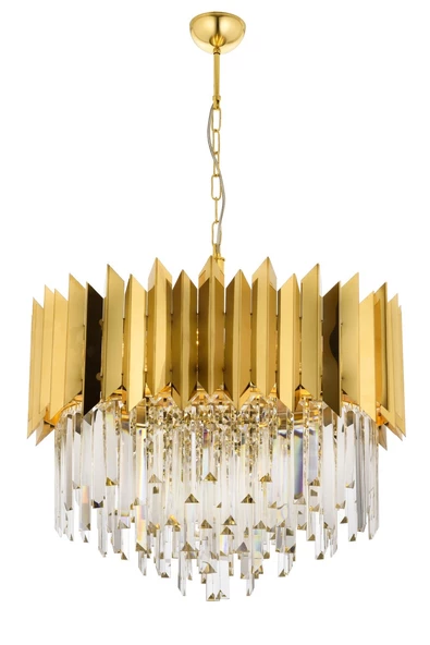 AVONNI AV-1706-S55 Sarı Kaplama Modern Avize, E27, Metal, Cam, Kristal, 55cm