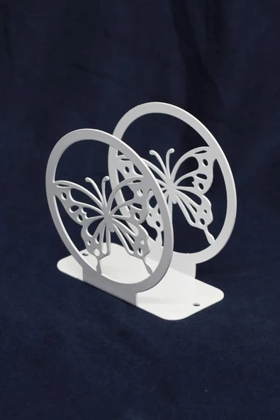 Kelebek Desenli Metal Peçetelik, Dekoratif Peçetelik, Metal Peçetelik, Kelebek Peçetelik Beyaz - 3