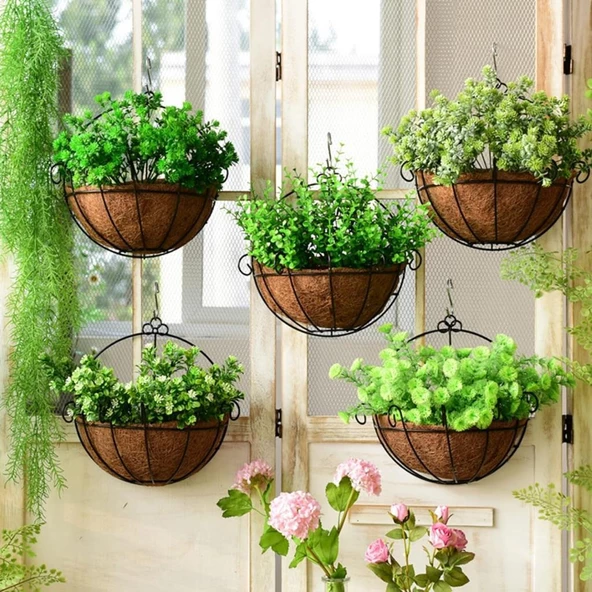 Çiçek Sepeti Duvar Saksısı Kapı Sepeti Coco Elyaf Makreme Saksı 25cm - 6