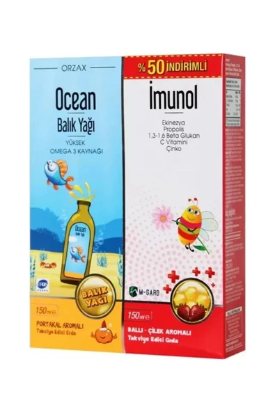 Ocean Balık Yağı Portakal Aromalı 150 ml + Imunol Şurup 150 ml - %50 İndirimli Kofre