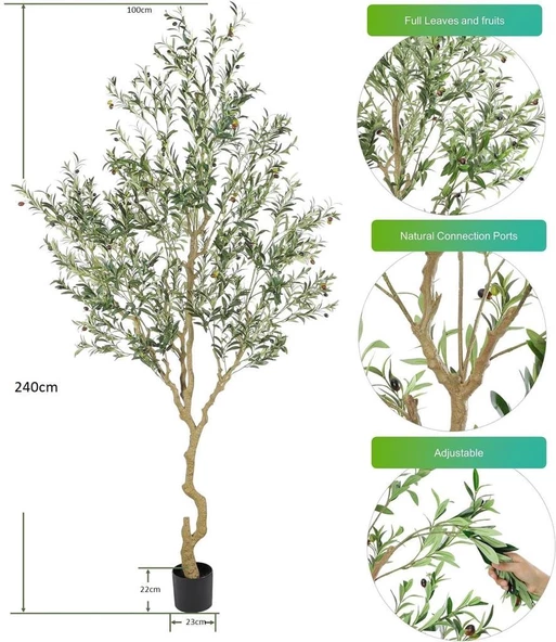 Nettenevime Yapay Zeytin Ağacı Lüx 240cm Doğal Gövdeli Gerçek Görünümlü Yapay Ağaç - Resim 4