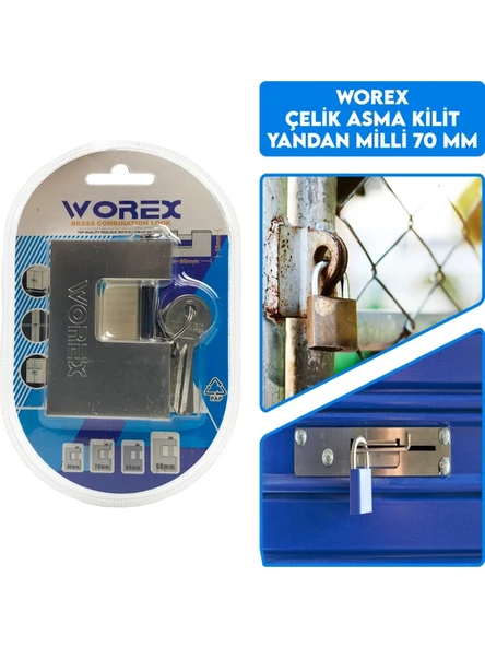 Worex Kayar Milli Asma Kilit 70 MM Yatay KM70 ürün görseli