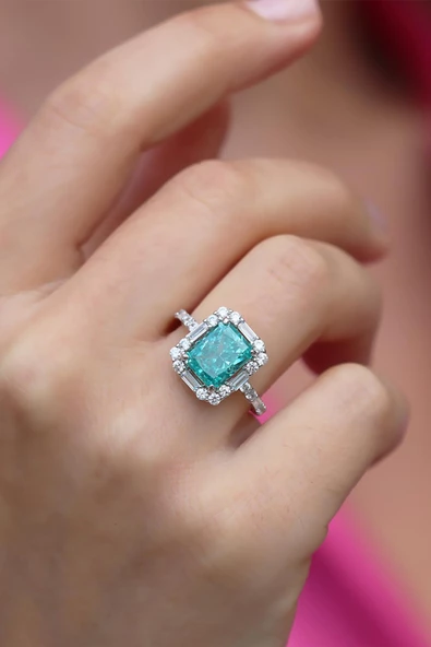 Paraiba Taşlı Baget Vintage Gümüş Yüzük