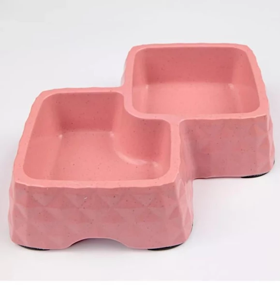 Bobo Bambu İkili Mama ve Su Kabı BO-3165  360ml+430ml Pembe - Resim 2