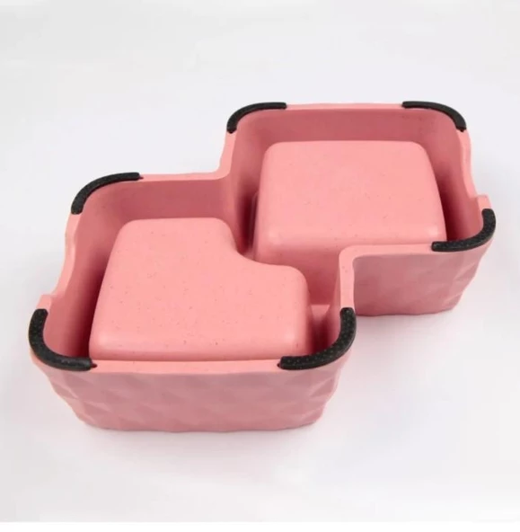 Bobo Bambu İkili Mama ve Su Kabı BO-3165  360ml+430ml Pembe - Resim 3