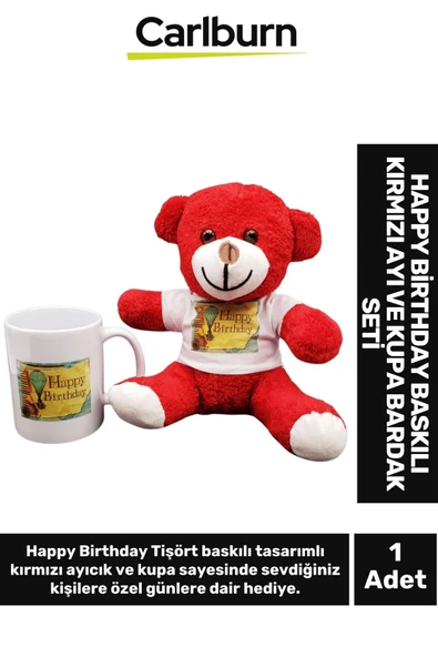 Özel Üretim Arkadaş Sevgili Dosta Eş Happy Birthday Doğum Günü Temalı Ayıcık Kupa Bardak Hediye Seti