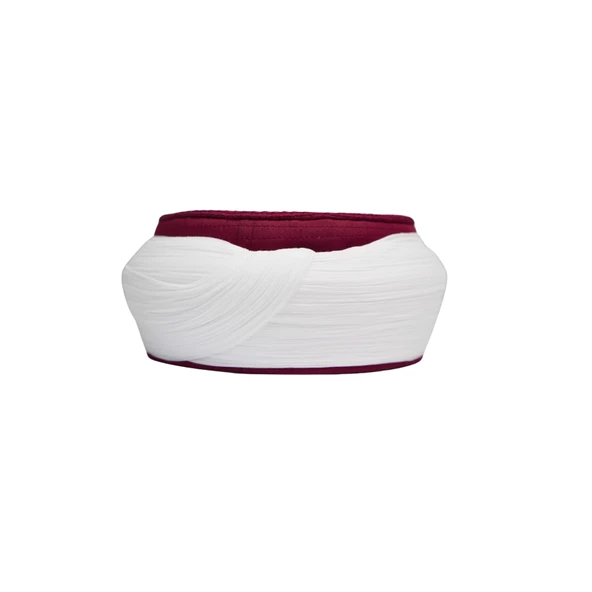 SARIKHANE Talebe Sarığı-Beyaz Kumaş-Bordo Takke-Yuvarlak Sarım-Nali Şerif-5 metre - 3