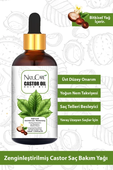 NatuCare Üst Düzey Onarıcı ve Yoğun Nemlendirici Castor Hint Saç Bakım Yağı 100ML