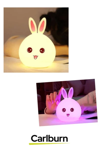 Yumuşak Silikon Çocuk Odası Dekoratif Sevimli Tavşan Tasarımlı Şarjlı Renkli Masa Gece Lambası - 2