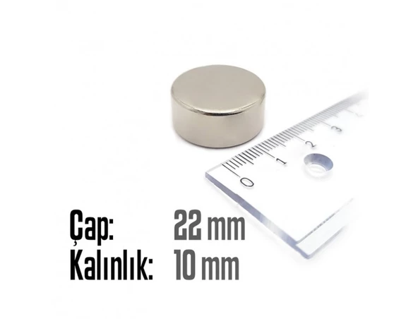 Neodyum Mıknatıs Silindir Çap 22mm , Kalınlık 10mm   ( 2 Adet) - 2