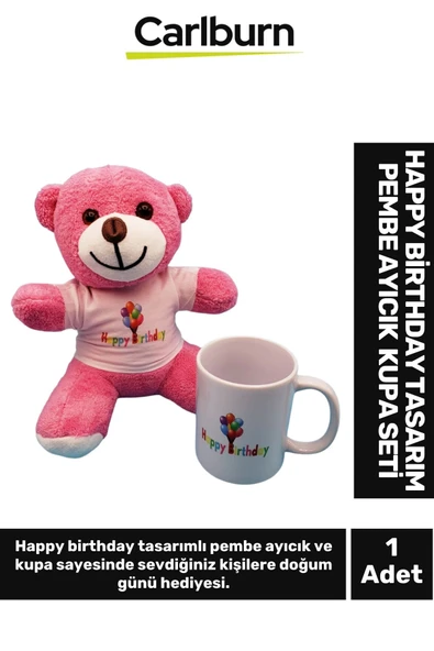 Özel Üretim Doğum Günü Hediye Gift Arkadaş Sevgili Happy Birthday Tasarım Pembe Ayıcık ve Kupa Seti