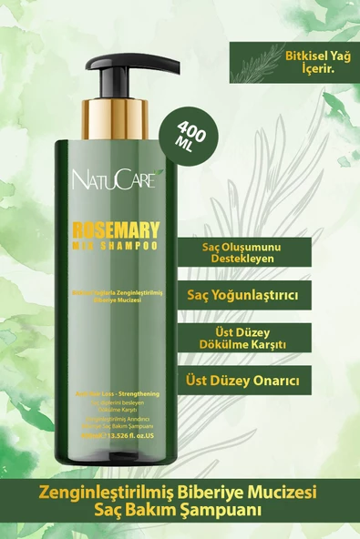 NatuCare Üst Düzey Güçlendirici Biberiye Şampuanı 400ML