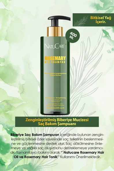 NatuCare Üst Düzey Güçlendirici Biberiye Şampuanı 400ML - 2