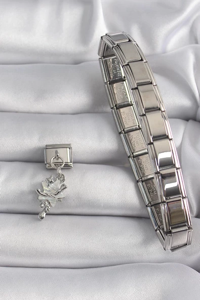 MuI MuI 316L Çelik Gümüş Renk Beyaz Sedefli Sallantı Yıldız Model Nomination Charm - 2