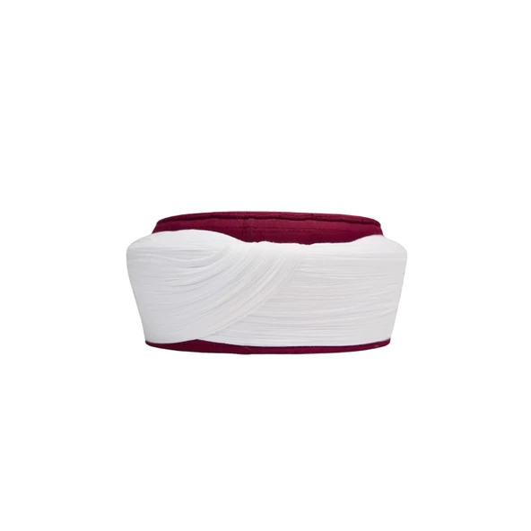 SARIKHANE Talebe Sarığı-Beyaz Kumaş-Bordo Takke-Düz Sarım-Kuş Gözlü-5 metre - 4