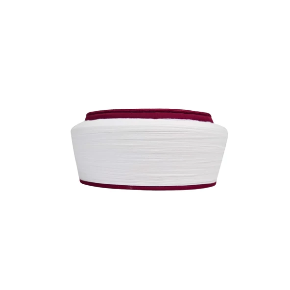 SARIKHANE Talebe Sarığı-Beyaz Kumaş-Bordo Takke-Düz Sarım-Kuş Gözlü-5 metre - 2