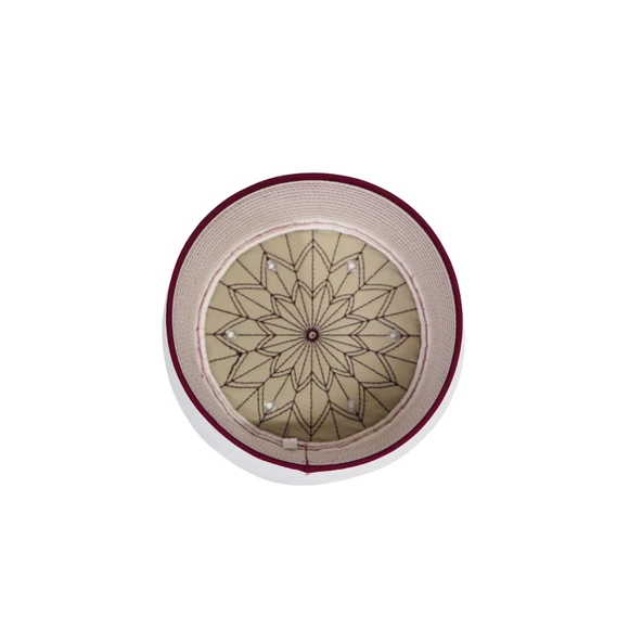 SARIKHANE Talebe Sarığı-Beyaz Kumaş-Bordo Takke-Düz Sarım-Kuş Gözlü-5 metre - 6