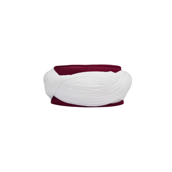 SARIKHANE Talebe Sarığı-Beyaz Kumaş-Bordo Takke-Çapraz Sarım-Nali Şerif-7 metre - 4
