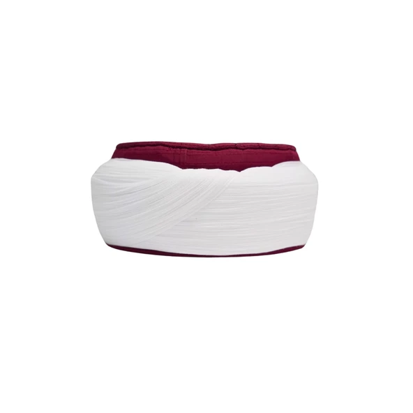 SARIKHANE Talebe Sarığı-Beyaz Kumaş-Bordo Takke-Yuvarlak Sarım-Kuş Gözlü-5 metre - 2