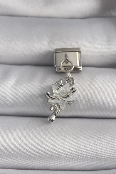 MuI MuI 316L Çelik Gümüş Renk Beyaz Sedefli Sallantı Yıldız Model Nomination Charm