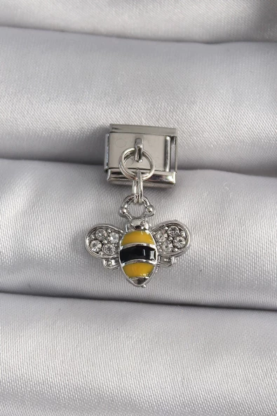 MuI MuI 316L Çelik Gümüş Renk Sallantı Zirkon Taşlı Arı Model Nomination Charm