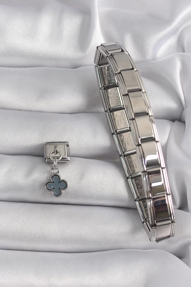 MuI MuI 316L Çelik Gümüş Renk Sallantı Yonca Model Nomination Charm - Resim 2