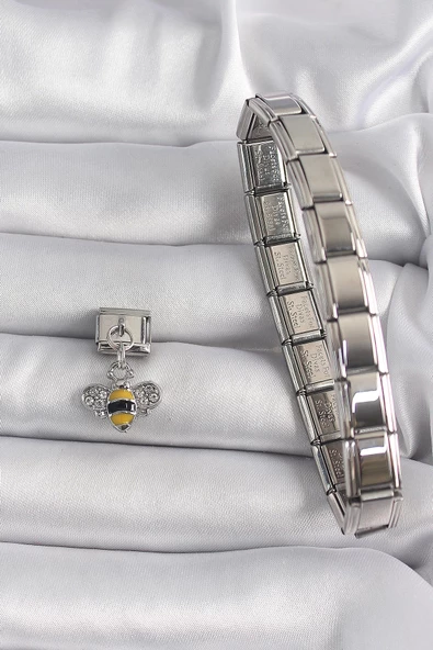 MuI MuI 316L Çelik Gümüş Renk Sallantı Zirkon Taşlı Arı Model Nomination Charm - 2