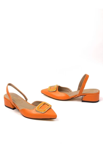 Kadın Karel Turuncu Alçak Topuk Arkası Açık Kare Tokalı Sandalet Terlik ( Outlet ) - 2