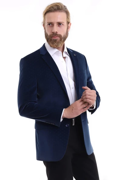 Presto Erkek Kadife Slimfit Kendinden Desenli Ceket Parlement 1533-300 - 3