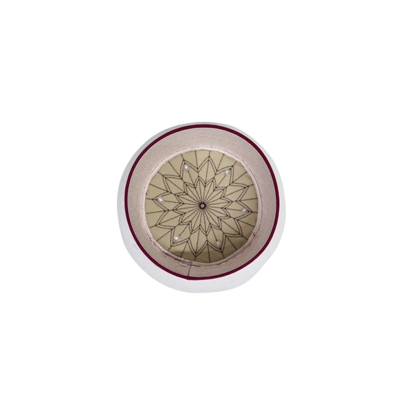 SARIKHANE Talebe Sarığı-Beyaz Kumaş-Bordo Takke-Çapraz Sarım-Kuş Gözlü-7 metre - 6