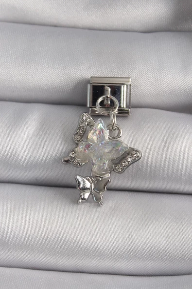 MuI MuI 316L Çelik Gümüş Renk Sallantı Zirkon Taşlı Kelebek Model Nomination Charm