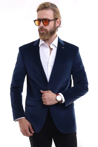 Presto Erkek Kadife Slimfit Kendinden Desenli Ceket Parlement 1533-300 - 2