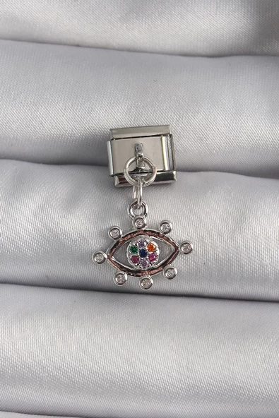 MuI MuI 316L Çelik Gümüş Renk Zirkon Taşlı Göz Model Nomination Charm