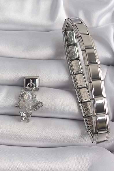 MuI MuI 316L Çelik Gümüş Renk Sallantı Zirkon Taşlı Kelebek Model Nomination Charm - 2