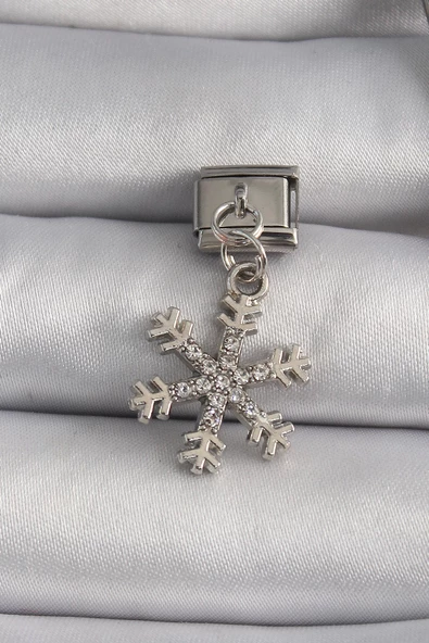 MuI MuI 316L Çelik Gümüş Renk Sallantı Zirkon Taşlı Kar Tanesi Model Nomination Charm ürün görseli 1