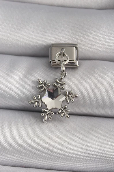 MuI MuI 316L Çelik Gümüş Renk Zirkon Taşlı Kar Tanesi Model Nomination Charm ürün görseli 1