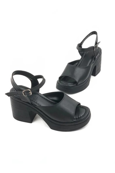 Ken Siyah Tek Bant Topuklu Ortopedik Taban Sandalet ( Outlet ) - 3