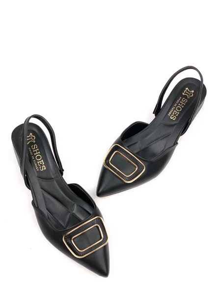 Kadın Siyah Alçak Topuk Arkası Açık Kare Tokalı Sandalet ( Outlet ) - 3