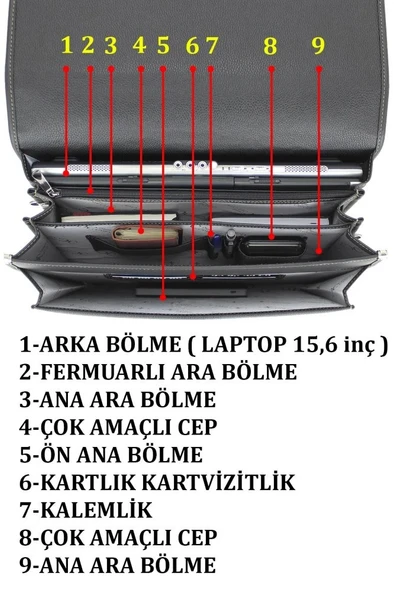 Case Club 2007 El Omuz & Laptop Evrak Çantası 15,6 İnç Omuz Askılı - 12