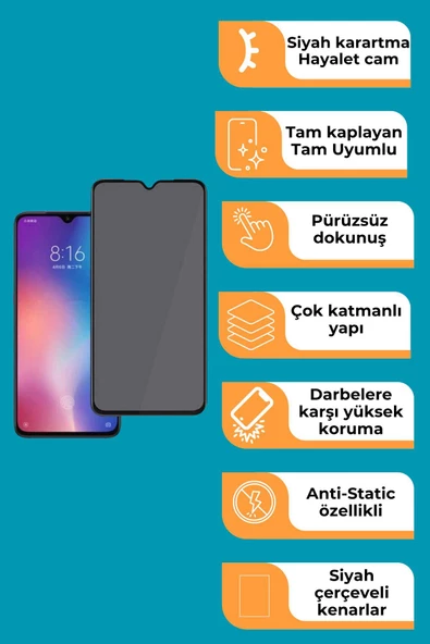 Samsung Galaxy A14 Uyumlu Tam Kaplayan Hayalet Cam Siyah Karartma Ekran Koruyucu Cam Anti-Static Özellikli Siyah Çerçeveli - Resim 2